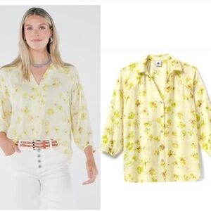 Cabi Go-to-blouse Spring 2023 flower floral light pastel muted yellow Sz S EUC